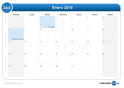 Calendario Enero 2019
