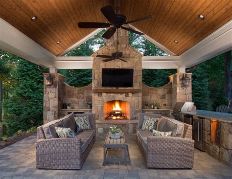 Atlanta Outdoor Corner Fireplace Patio Traditional With Cedar Ceiling