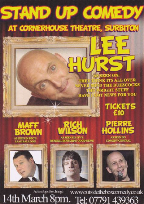 Hurst bir reg 1995'ten 1997'ye kadar komedi sporları sınavında panelist they think it's all over. Comedy with Lee Hurst and guests | The cornerHOUSE