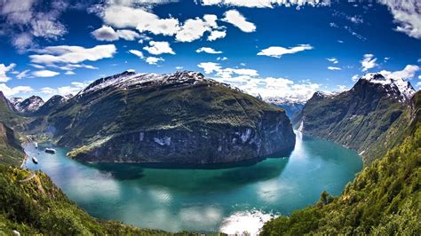 Green Mountain With Lake Landscape Nature Fjord Norway Hd Wallpaper