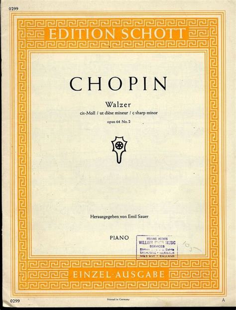 Chopin Walzer For Piano Op 64 No 2 Schott Edition No 0299