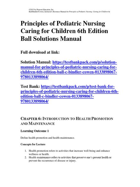 Principles Of Pediatric Nursing Caring For Children 6th Edition Ball