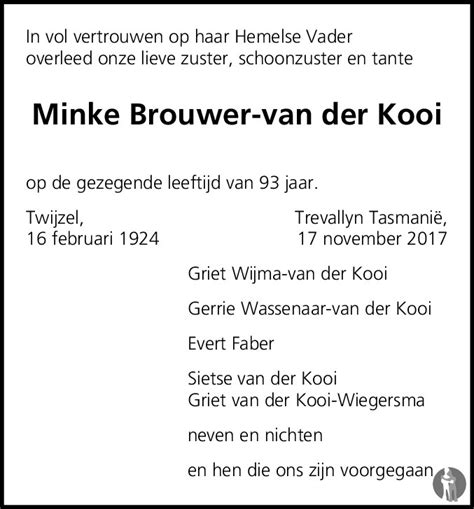 Minke Brouwer Van Der Kooi 17 11 2017 Overlijdensbericht En