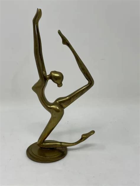 VINTAGE MODERNIST SOLID Brass Nude Woman Dancer Figurine Sculpture 65