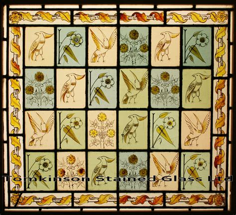 Antique Hand Painted Stained Glass Window By Philip Webb For Morris