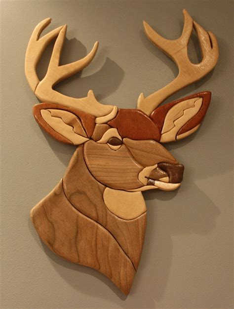 Hand Crafted Deer Intarsia This Piece Measures Approx 13x12 Inches