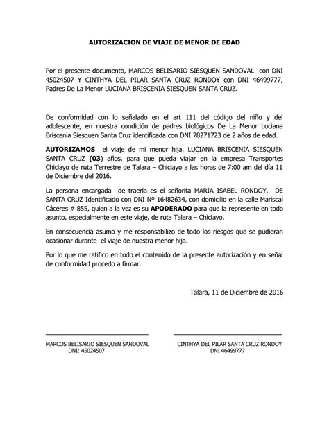 Modelo Carta De Autorizacion De Viaje Para Niños En vrogue co