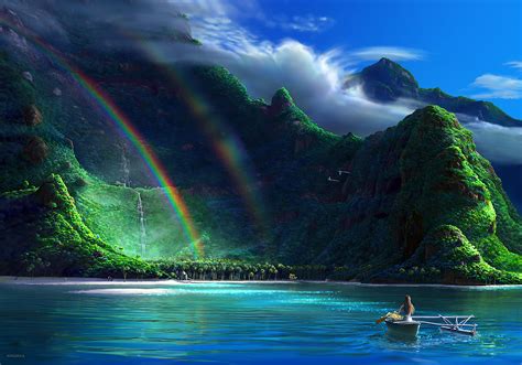 Wallpaper Sea Water Rainbows Fjord Aurora Mountain Rainbow