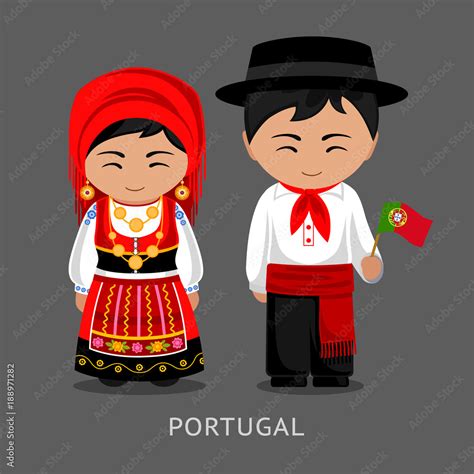 Portugueses In National Dress With A Flag Man And Woman In Traditional