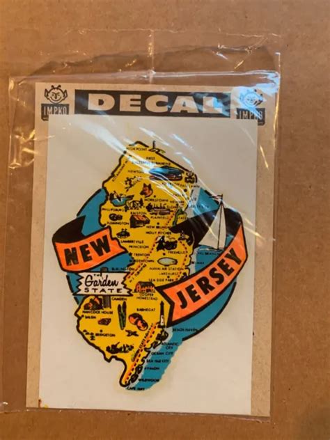 New Jersey Map Vintage Impko Car Water Slide Decal New Old Stock 500