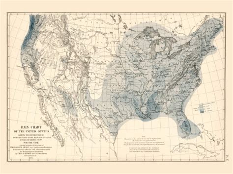 Rain Chart Of The United States 1872 Walker 1870 9th Census Atlas Usa Atlases Old Maps