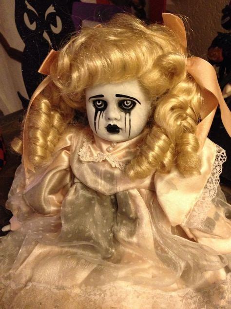 Creepy Sitting Blonde Doll With Mascara Tears Gothic Custom Porcelain