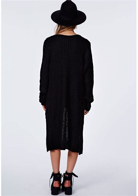 Missguided Arin Longline Chunky Knit Cardigan Black 35 Missguided
