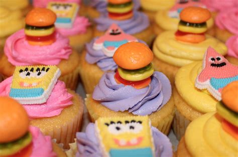 girly spongebob cupcakes with krabby patties spongebob birthday party 5th birthday birthday