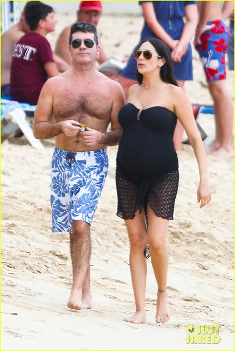Simon Cowell Shirtless Beach Stroll With Pregnant Girlfriend Lauren