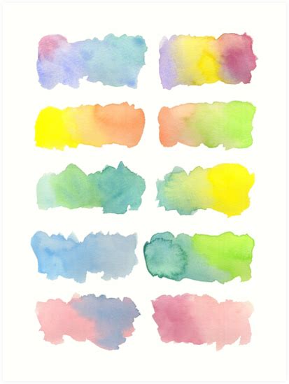 Hand Painted Watercolor Colorful Gradation Rainbow Labels Art Prints