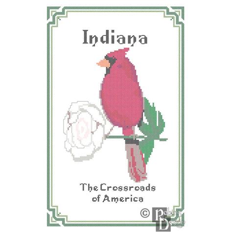 Indiana State Bird Flower And Motto Cross Stitch Pattern Pdf