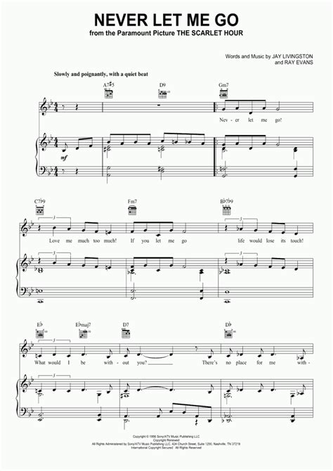 Never Let Me Go Piano Sheet Music Onlinepianist
