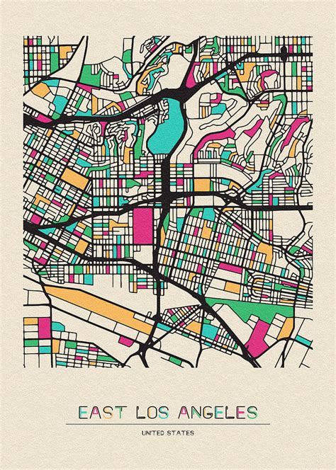 East Los Angeles California City Map Drawing By Inspirowl Design