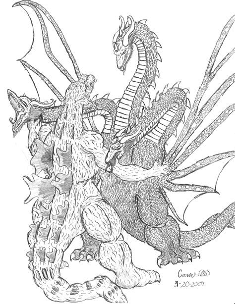 600x680 godzilla coloring page coloring pages with baby godzilla vs. Godzilla vs King Ghidorah by Irys-Cenobite on DeviantArt