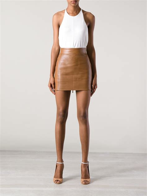 Lyst Elisabetta Franchi Leather Mini Skirt In Brown