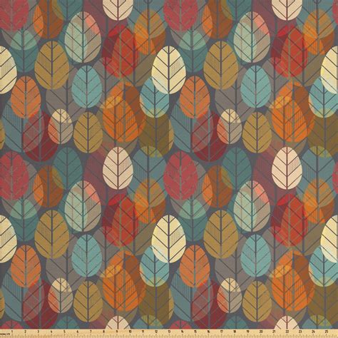 Autumn Fabric By The Yard Colorful Round Leaves Art Seasonal