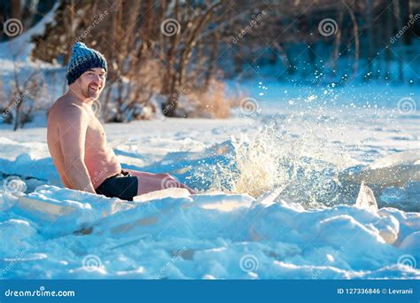 Winter Swimming Brave Man In An Ice Hole Stock Photo Image Of People
