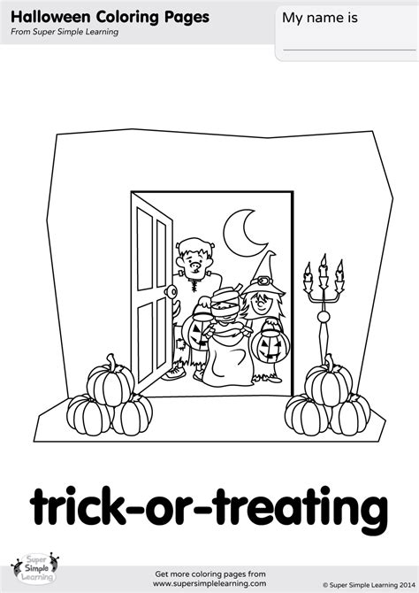 Halloween safety printable coloring pages. Trick-Or-Treating Coloring Page - Super Simple