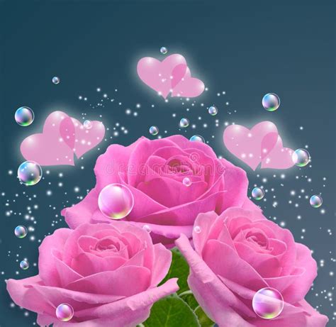 Pink Roses And Hearts Stock Image Image Of Flight Card 52999443