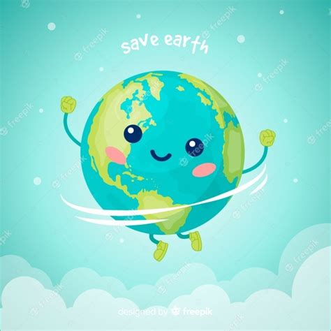 Adorável Planeta Terra Com Estilo Cartoon Vetor Grátis