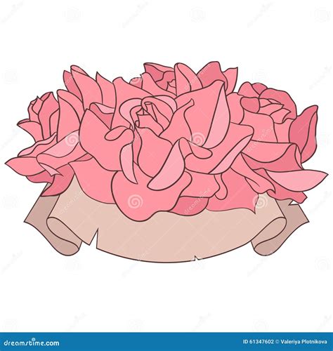 Illustration With A Bouquet Of Roses And Ribbon Stock Vector