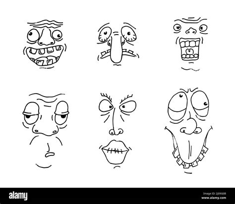 Ugly Man Face Drawing Sketch Set Hand Drawn Outline Doodle Cartoon