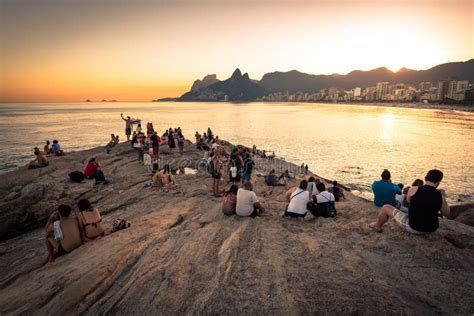 People Watching Sunset In Rio De Janeiro Editorial Image Image Of