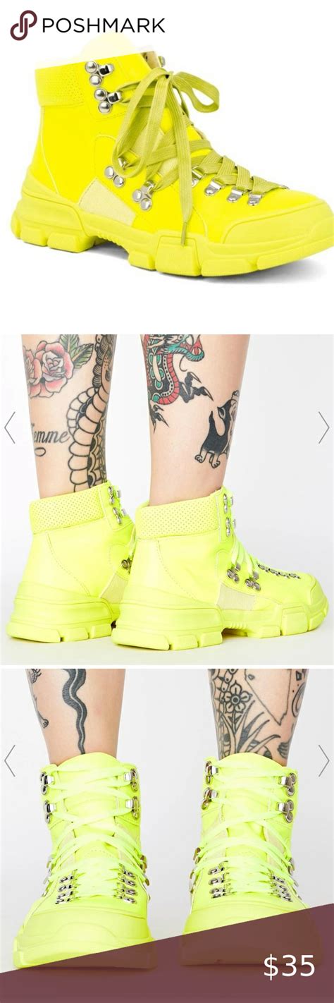 Nin Chase And Chloe Neon Yellow Combat Boots Chloe Shoes Combat Boots