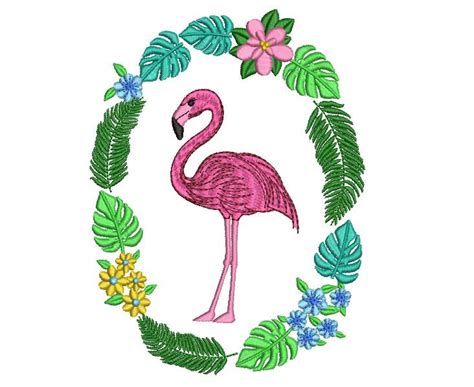 Flamingo Machine Embroidery Design Bird Flower Tropical Etsy