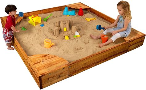 KidKraft Wooden Backyard Sandbox with Built-in Corner Seating and Mesh ...