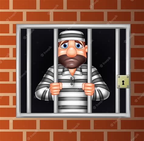 Criminal De Dibujos Animados En La Cárcel Vector Premium