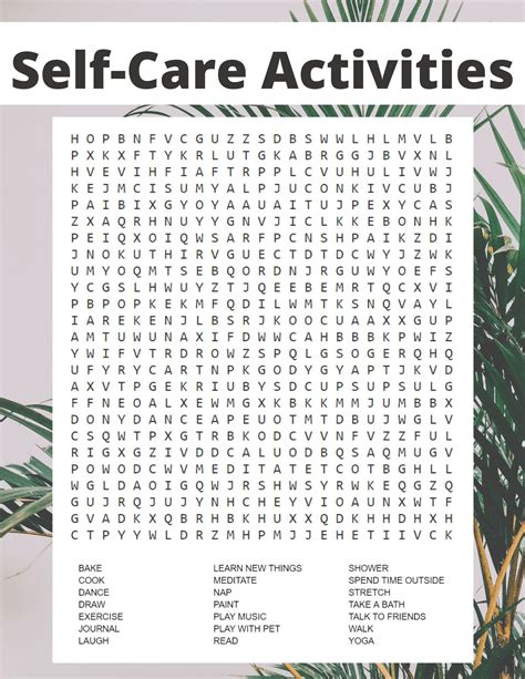 Self Care Activities Word Search Health Words Self Care Activities