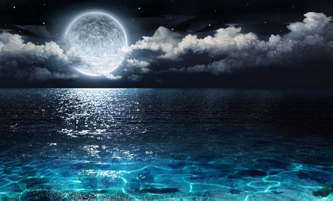 Download Wallpaper Sea Ocean Moon Water Clouds Night Sky 4000x2414