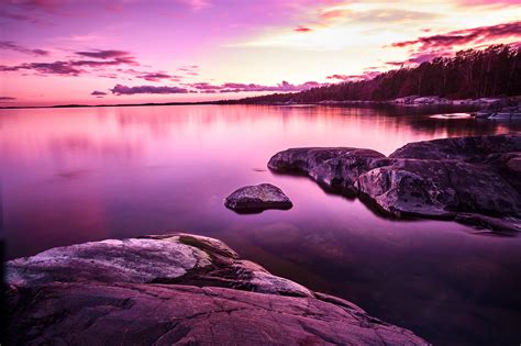 Sunset Wallpaper 4k Lake Purple Pink Sky Scenery Body Of Water