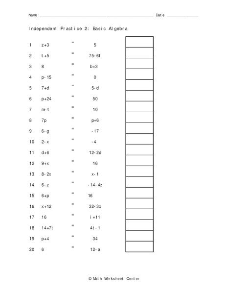 But, they all mean the same. Introductory Algebra Worksheets - Basic Algebra Worksheets ...