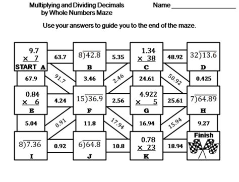 Multiplying And Dividing Decimals By Whole Numbers Activity Math Maze
