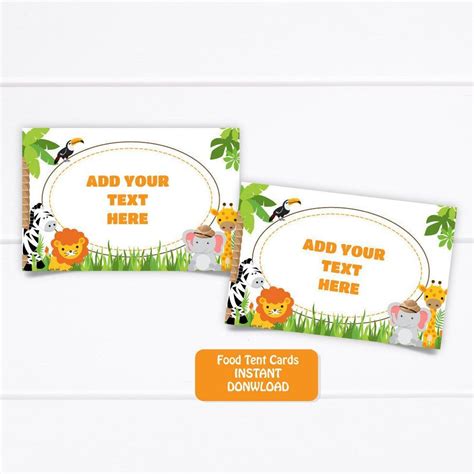 Printable Jungle Safari Food Tent Cards Safari Buffet Food Labels