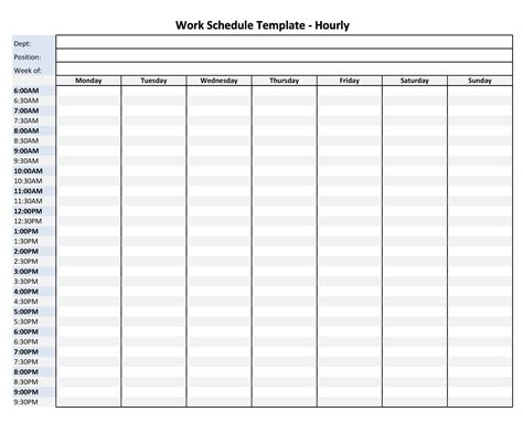 Printable Hourly Schedule Template