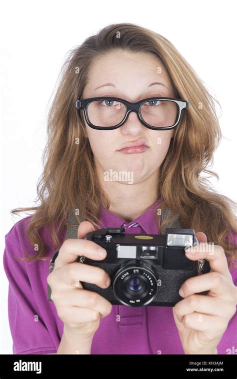 Young Nerd Photographer With Camera In Hand Stock Photo Alamy