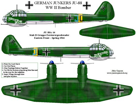 Laminated 2d Paper Airplane Wwii Grm Ju88 Paper Airplane Models