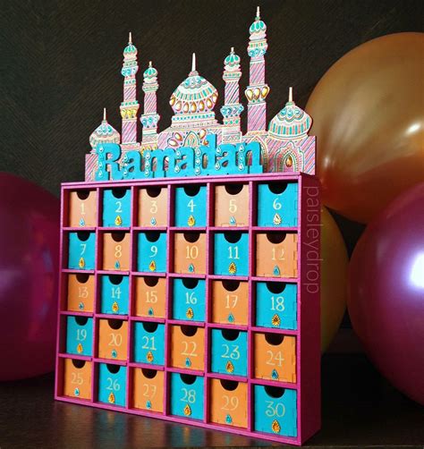 Sunset Ramadan Mosque Countdown Calendar Mdf Hand Painted Gold Pink