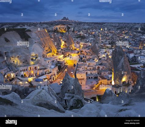 City View Of Göreme By Night Cappadocia Anatolia Turkey Stock Photo