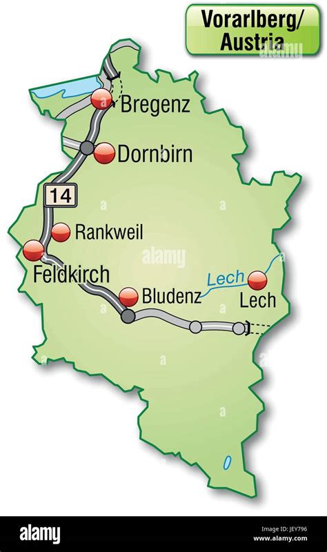 Mapa De Vorarlberg Con La Red De Transporte En Color Verde Pastel
