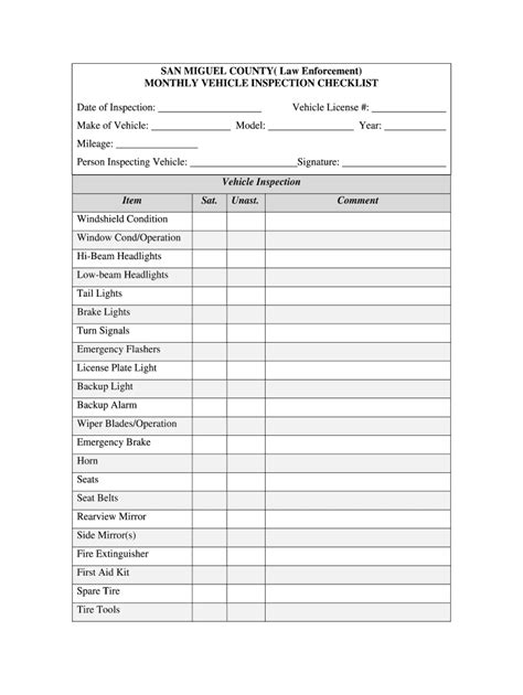 The new york state vehicle safety inspection program helps make sure every vehicle registered in this state meets the minimum standards for safe operation on public streets and highways. Monthly Vehicle Inspection Checklist - Fill Online, Printable, Fillable, Blank | pdfFiller